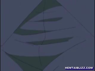 Bondáž hentai coed s a muzzle dostane dildoed a vymačkaný